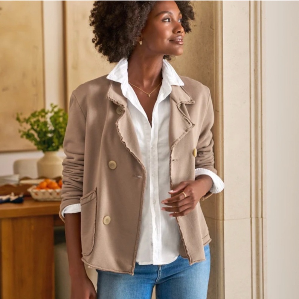 Frank & Eileen Mini Belfast Double-Breasted Frayed-Edge Pea Coat - Picture 2 of 7
